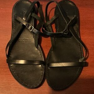 POETRY BLACK LEATHER SANDALS
